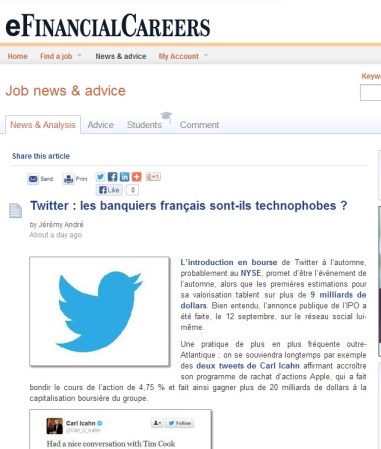 Twitter : les banquiers français sont-ils technophobes ? (par Jérémy André pour eFinancialCareers)