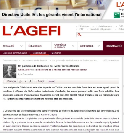 Un palmarès de l'influence de Twitter sur les Bourses
