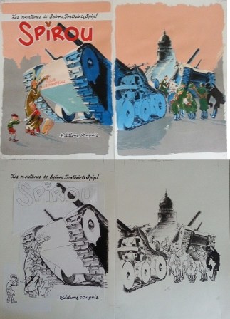 Severin - couverture spirou sous le manteau - couleur et nb