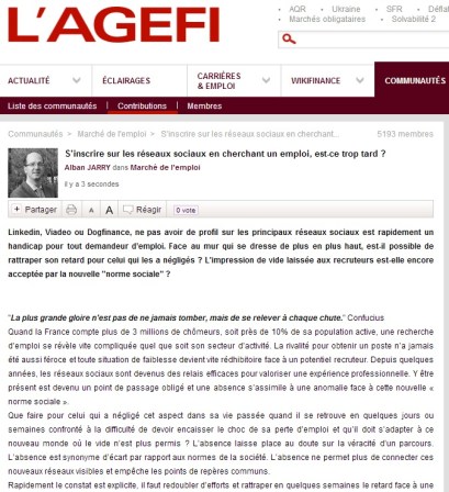 S’inscrire sur les #RéseauxSociaux en cherchant un emploi, est-ce trop tard ? (Agefi Communautés) par alban jarry