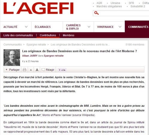 Les originaux de Bandes Dessinées sont-ils le nouveau marché de l'Art Moderne par alban jarry