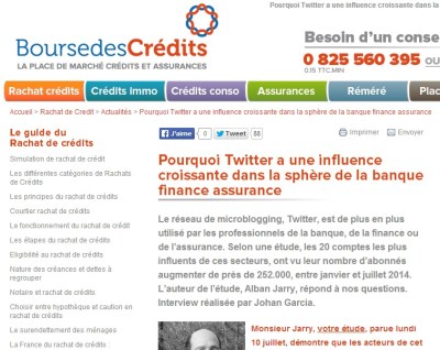 Pourquoi Twitter a une influence croissante dans la sphère de la banque finance assurance par Alban Jarry pour Bourse des Crédits