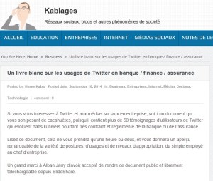 Kablages : Un livre blanc sur les usages de Twitter en banque finance assurance (@hervekabla)