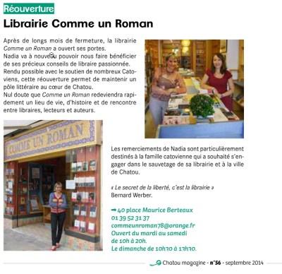 Réouverture de la #librairie Comme un Roman à Chatou